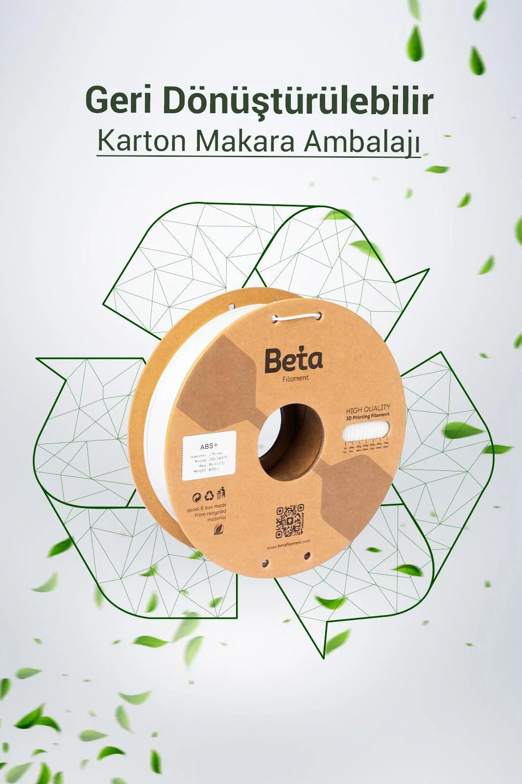 Beta ABS+ White geri dönüştürülebilir karton makaralı çevre dostu filament, doğaya duyarlı yapısıyla öne çıkar. Timuzon güvencesiyle hemen keşfedin.