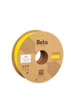 Beta ABS+ Yellow 0.8kg 3D yazıcı filamenti makarası ve 1.75mm çap görünümü, canlı sarı rengini gösterir. Timuzon güvencesiyle hemen keşfedin.