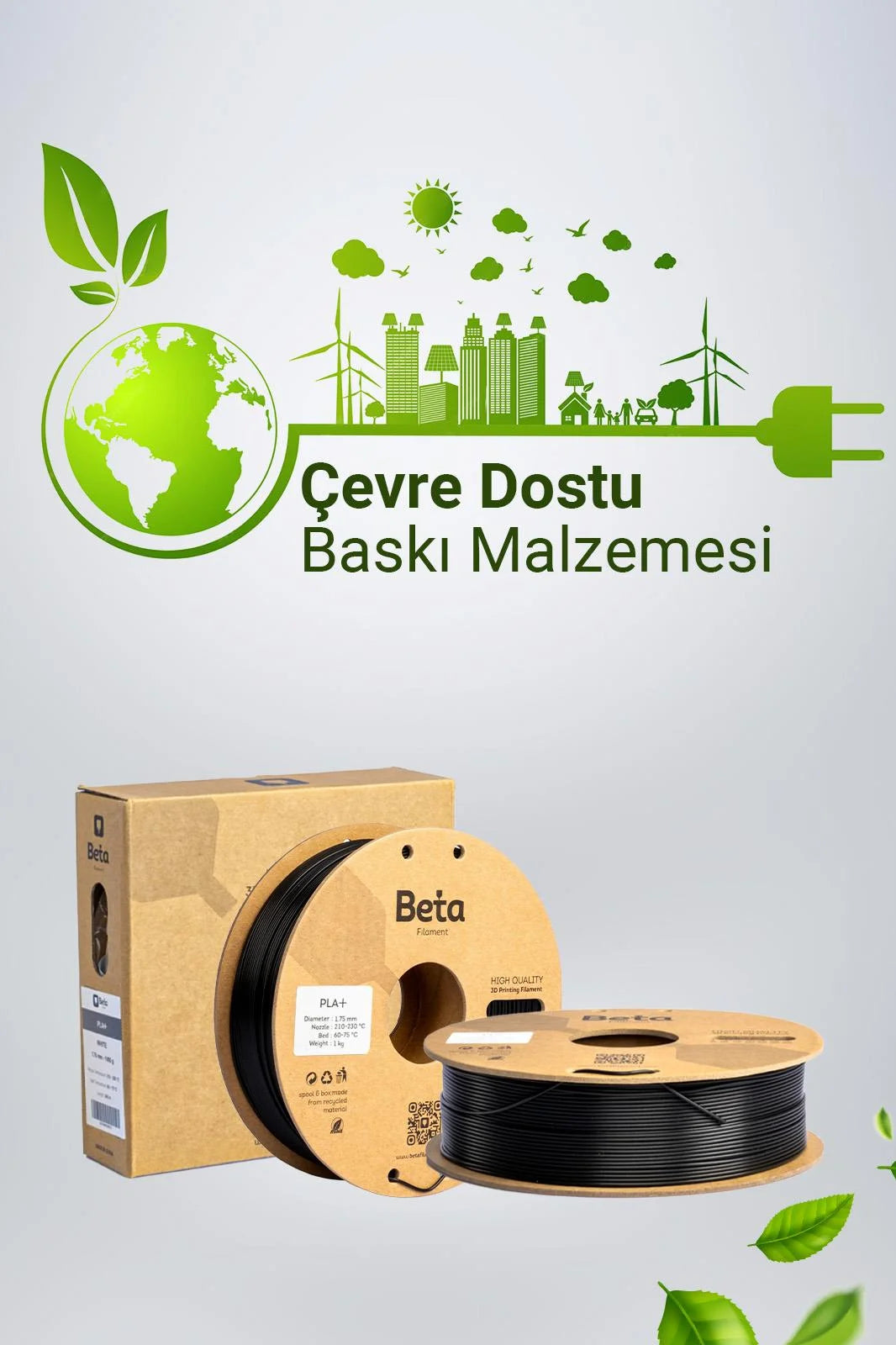 Beta PLA+ Black çevre dostu filament, 3D yazıcı makarası ve koruyucu kutu tasarımıyla birlikte sunulur. Timuzon güvencesiyle hemen keşfedin.