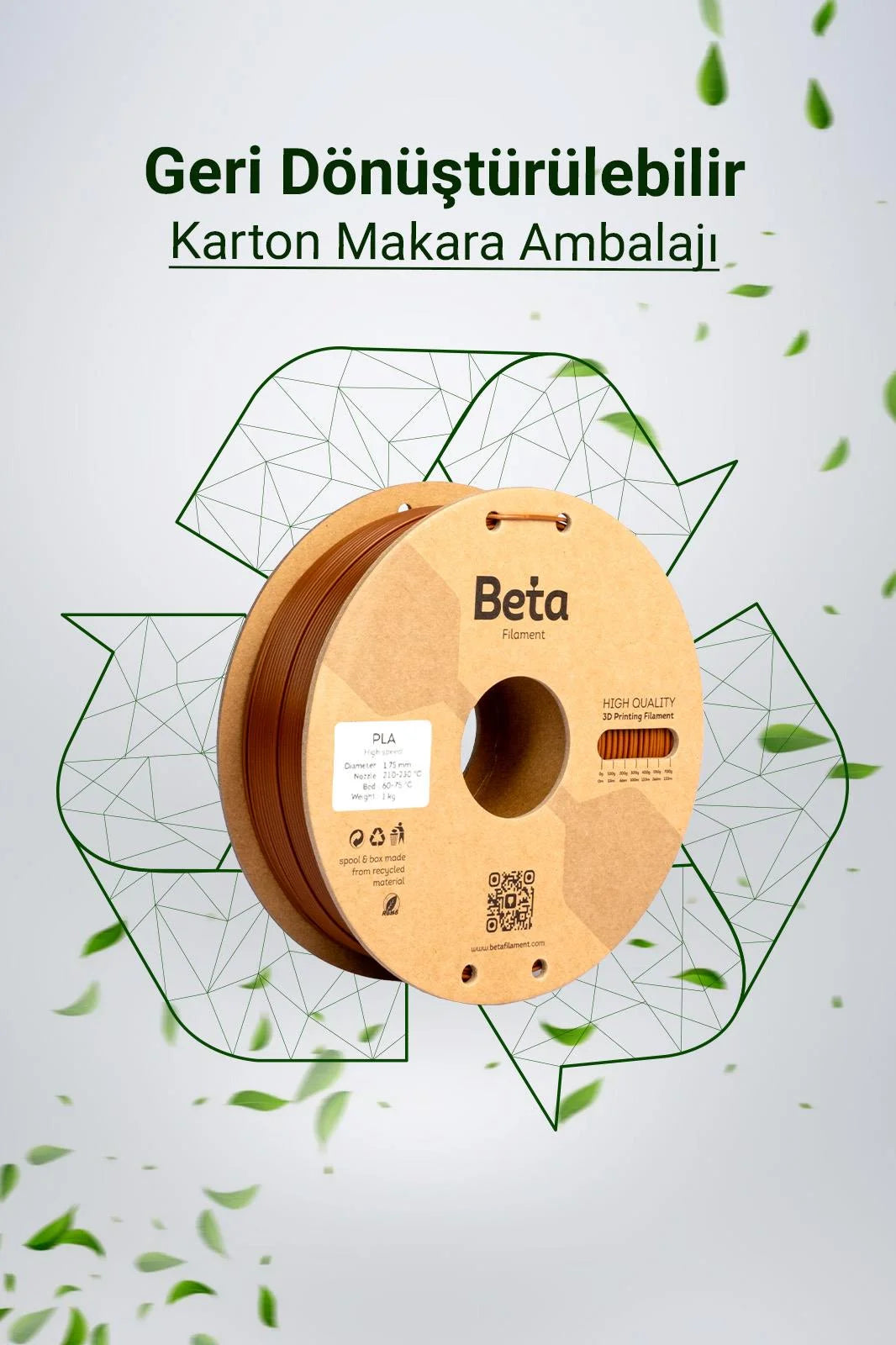 Beta PLA+ Brown geri dönüştürülebilir karton makaralı çevre dostu filament, doğa dostu bir üretim sunar. Timuzon güvencesiyle hemen keşfedin.