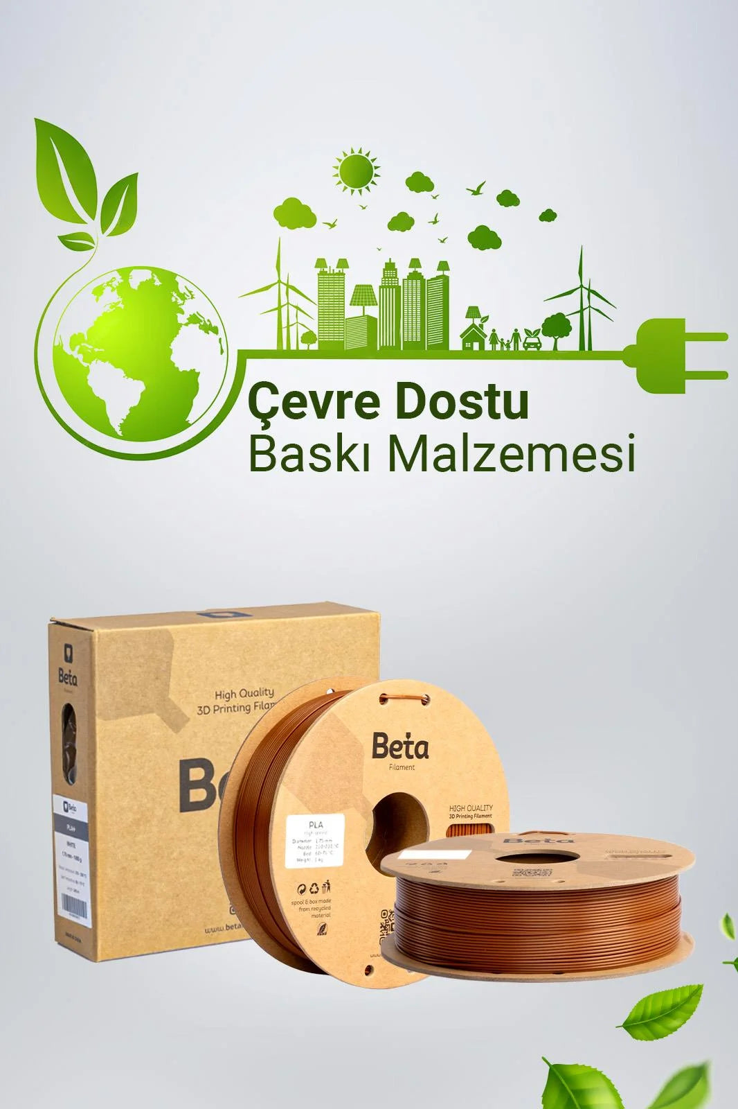 Beta PLA+ Brown çevre dostu filament, 3D yazıcı makarası ve koruyucu kutu tasarımıyla birlikte sunulur. Timuzon güvencesiyle hemen keşfedin.