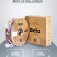 Beta PLA+ Brown vakumlu paket içeriği ile nozzle ve yatak sıcaklık ayarlarını gösteren bilgilendirici görsel. Timuzon güvencesiyle hemen keşfedin.