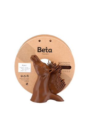 Beta PLA+ Brown 1.75mm 1kg Filament ve kahverengi at figürü 3D yazıcı baskı örneği.