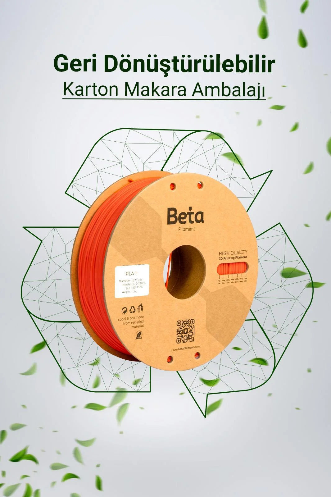Beta PLA+ Coral Orange geri dönüştürülebilir karton makaralı çevre dostu filament, doğa dostu bir üretim sunar. Timuzon güvencesiyle hemen keşfedin.