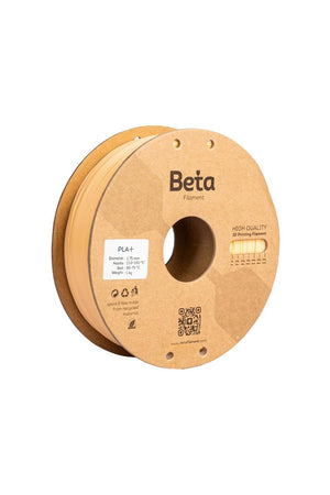 Beta PLA+ Cream (krem) 1kg 3D yazıcı filamenti makarası ve 1.75mm çap görünümü.