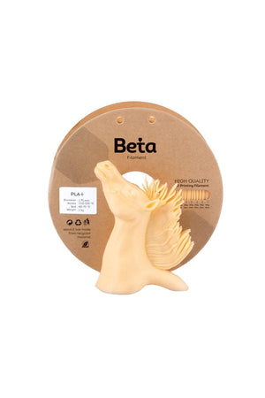 Beta PLA+ Cream 1.75mm 1kg Filament ve krem at figürü 3D yazıcı baskı örneği.