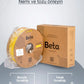 Beta PLA+ Cyber Yellow vakumlu paket içeriği ile nozzle ve yatak sıcaklık ayarlarını gösteren bilgilendirici görsel. Timuzon güvencesiyle hemen keşfedin.