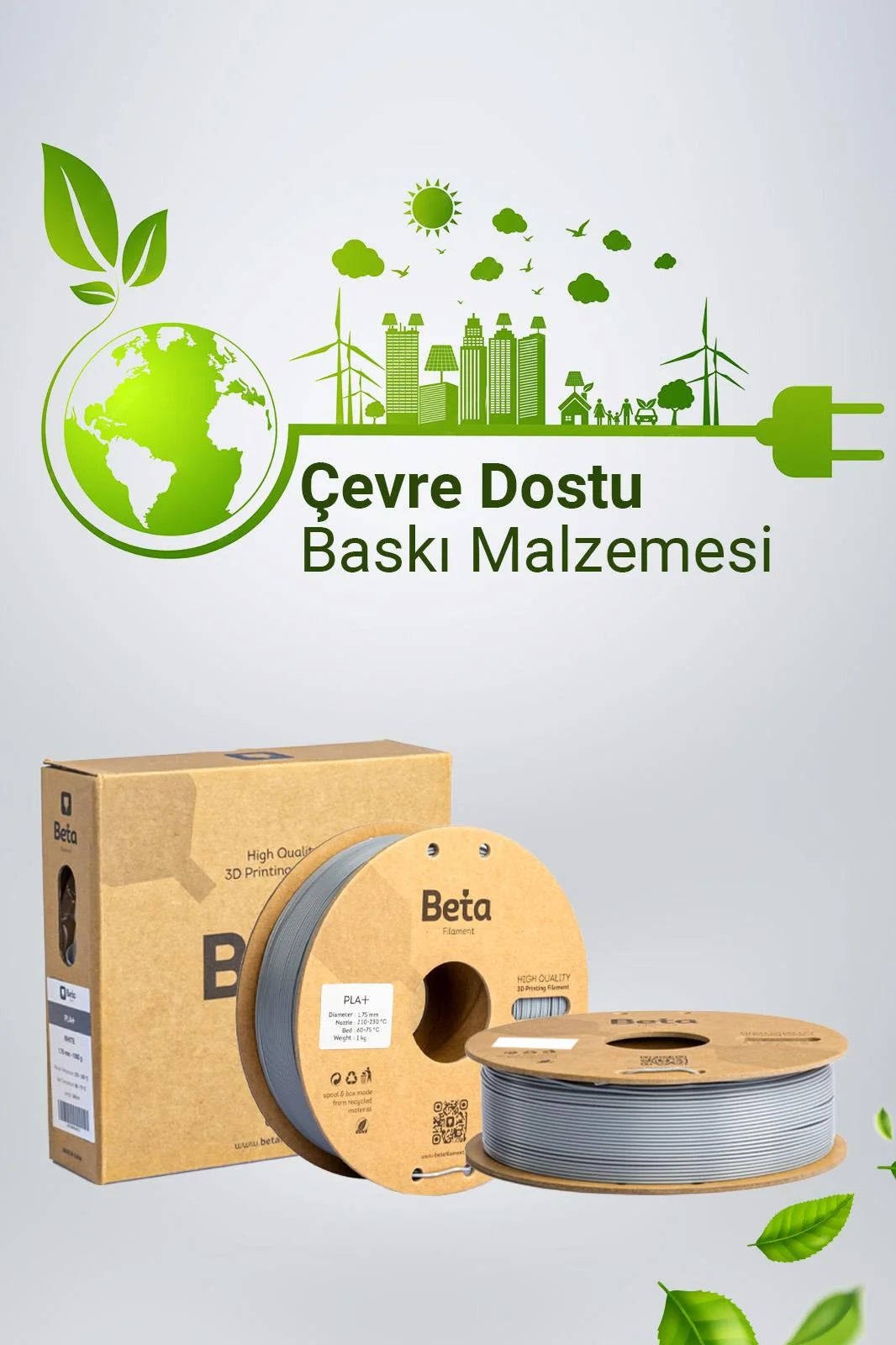 Beta PLA+ Grey çevre dostu filament, 3D yazıcı makarası ve koruyucu kutu tasarımıyla birlikte sunulur. Timuzon güvencesiyle hemen keşfedin.