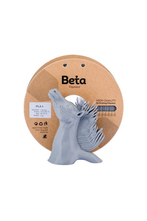 Beta PLA+ Grey 1.75mm 1kg Filament ve gri at figürü 3D yazıcı baskı örneği.