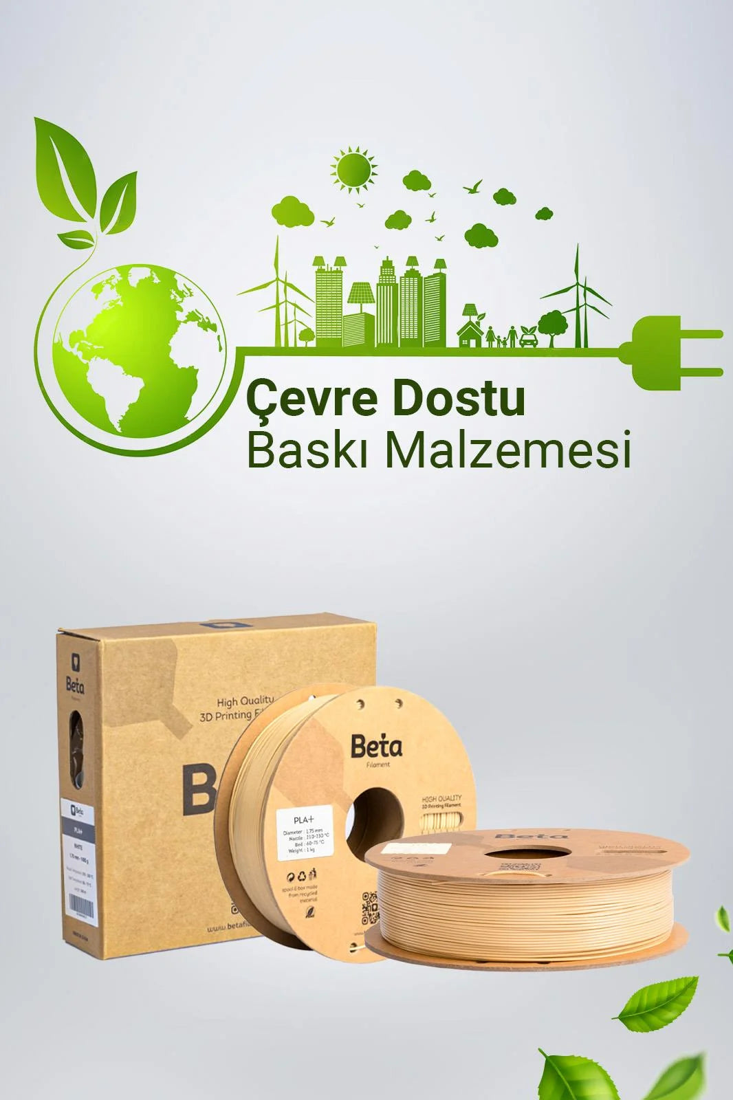Beta PLA+ Natural Skin çevre dostu filament, 3D yazıcı makarası ve koruyucu kutu tasarımıyla birlikte sunulur. Timuzon güvencesiyle hemen keşfedin.