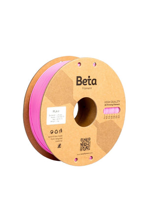 Beta PLA+ Rose Pink (gül pembesi) 1kg 3D yazıcı filamenti makarası ve 1.75mm çap görünümü.