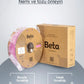 Beta PLA+ Rose Pink vakumlu paket içeriği ile nozzle ve yatak sıcaklık ayarlarını gösteren detaylı bilgi görseli. Timuzon güvencesiyle hemen keşfedin.