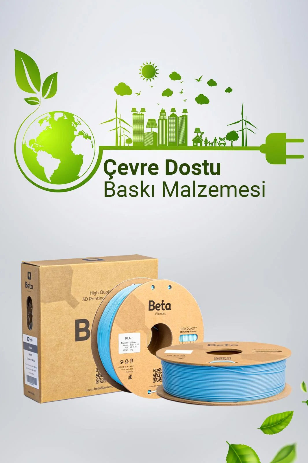Beta PLA+ Sky Blue çevre dostu filament, 3D yazıcı makarası ve koruyucu kutu tasarımıyla birlikte sunulur. Timuzon güvencesiyle hemen keşfedin.