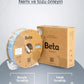 Beta PLA+ Sky Blue vakumlu paket içeriği ile nozzle ve yatak sıcaklık ayarlarını gösteren detaylı bilgi görseli. Timuzon güvencesiyle hemen keşfedin.