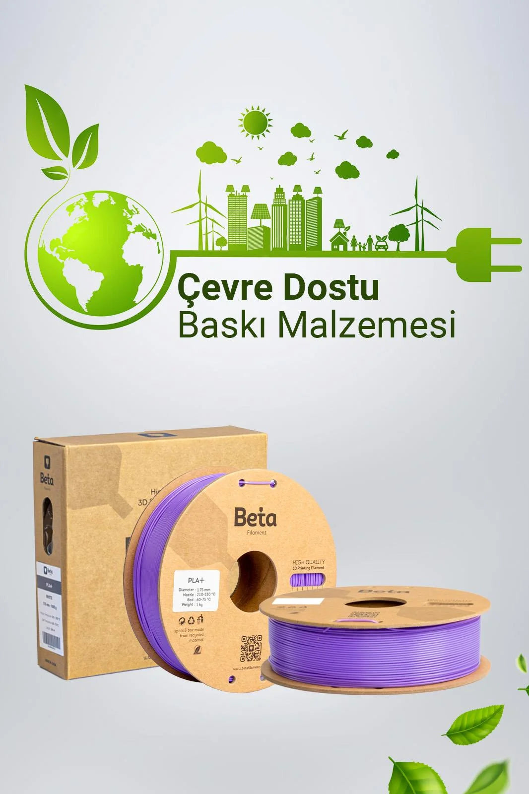 Beta PLA+ Violet Purple çevre dostu filament, 3D yazıcı makarası ve koruyucu kutu tasarımıyla birlikte sunulur. Timuzon güvencesiyle hemen keşfedin.