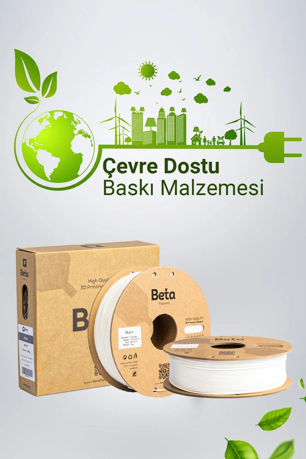 Beta PLA+ White çevre dostu filament, 3D yazıcı makarası ve koruyucu kutu tasarımıyla birlikte sunulur. Timuzon güvencesiyle hemen keşfedin.