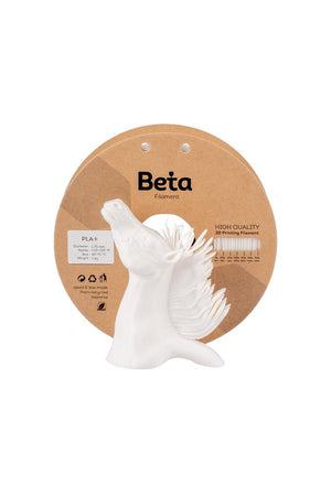 Beta PLA+ White 1.75mm 1kg Filament ve beyaz at figürü 3D yazıcı baskı örneği.
