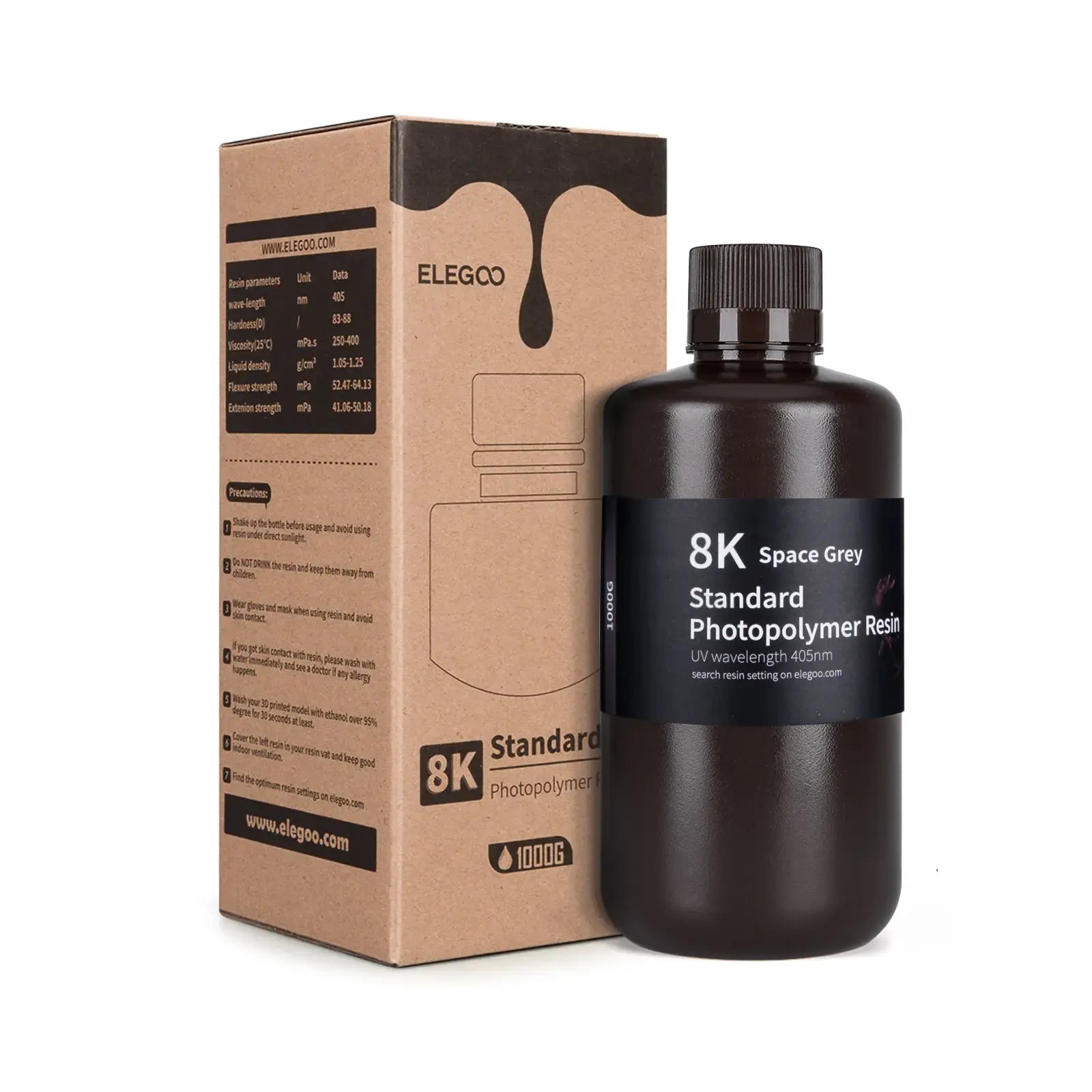 Elegoo 8K Standart Fotopolimer Reçine Uzay Grisi 1 kg Orijinal Kutu ve Şişesi