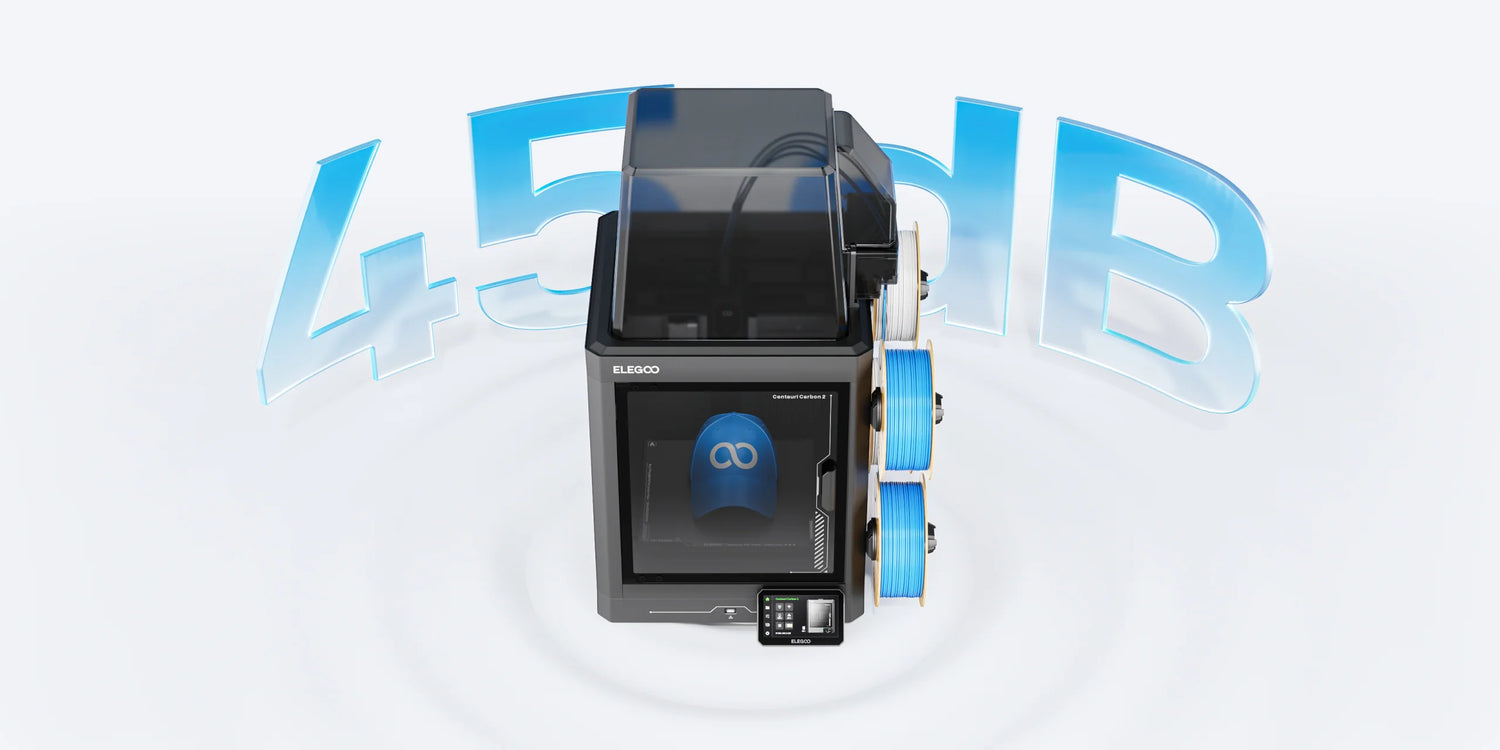 ELEGOO Centauri Carbon 2 Combo 3D yazıcı, 45 dB sessiz çalışma seviyesi ile ev ve ofis ortamına uygundur. Timuzon güvencesiyle hemen keşfedin.