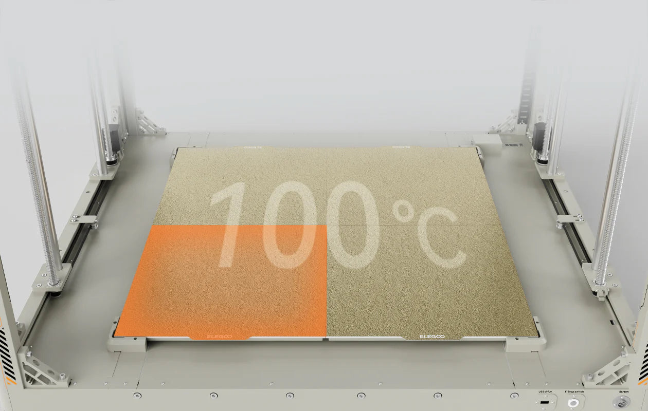 ELEGOO OrangeStorm Giga 3D Yazıcı, 100°C’ye kadar eşit ısınan geniş baskı tablası sunar. Timuzon güvencesiyle hemen keşfedin.