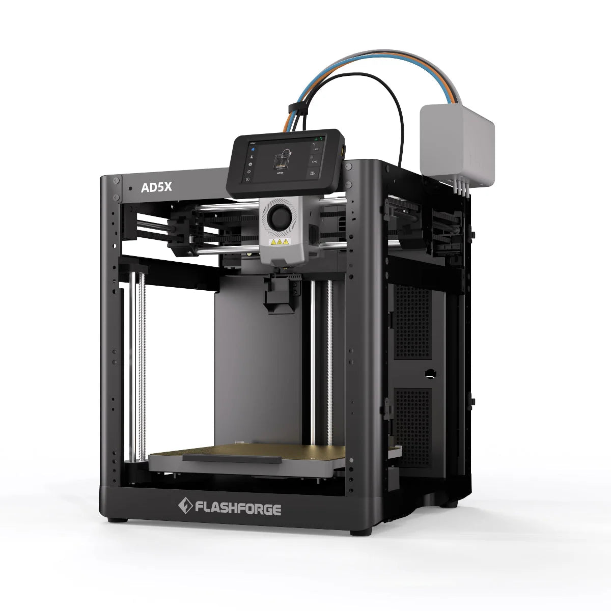 Flashforge Adventurer 5X arka yan görünümü, bağlantı sistemleri ve sağlam mekanik yapıyı detaylı şekilde gösterir. Timuzon güvencesiyle hemen keşfedin.